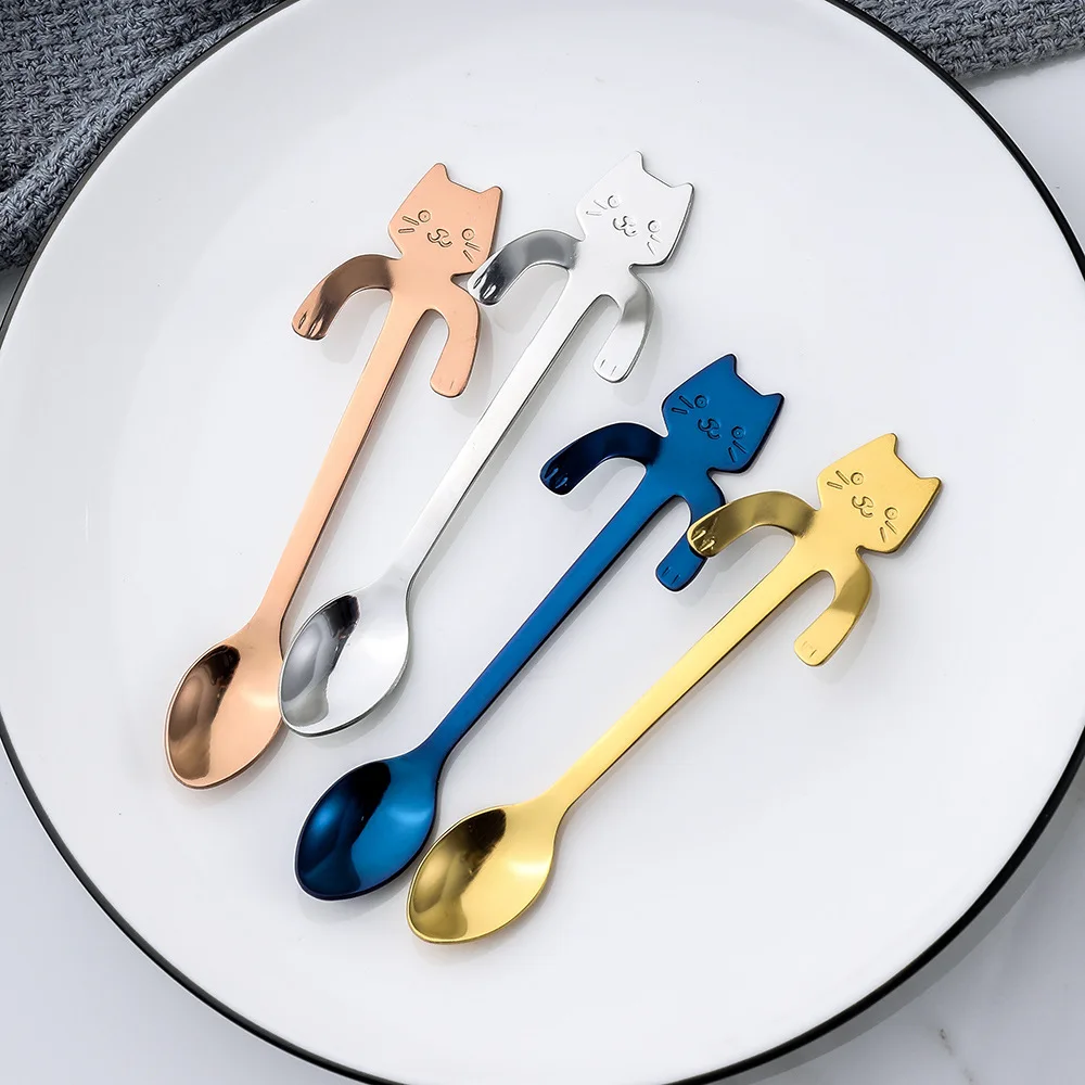 Wholesale Cat Spoon Small Tea Coffee Stirring Spoons Stainless Steel Gold Mini Spoon
