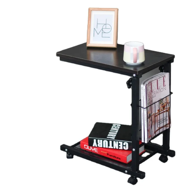 
Bedroom movable bedside table with wheels C-shaped modern side table 