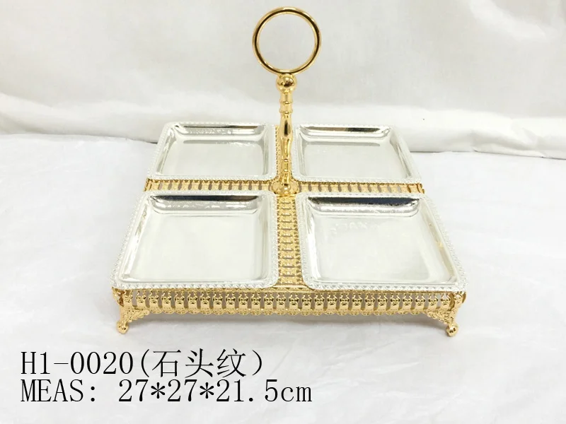 Arabic Decoration Luxury Gold Plated Metal Iron Candy Dry Fruit Snacks Dishes Compartment Serving Tray Ramadan Eid festival