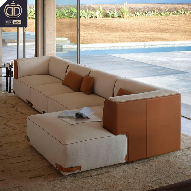 genuine lather fabric high quality modern l shape luxury home furniture living room sofa set furniture