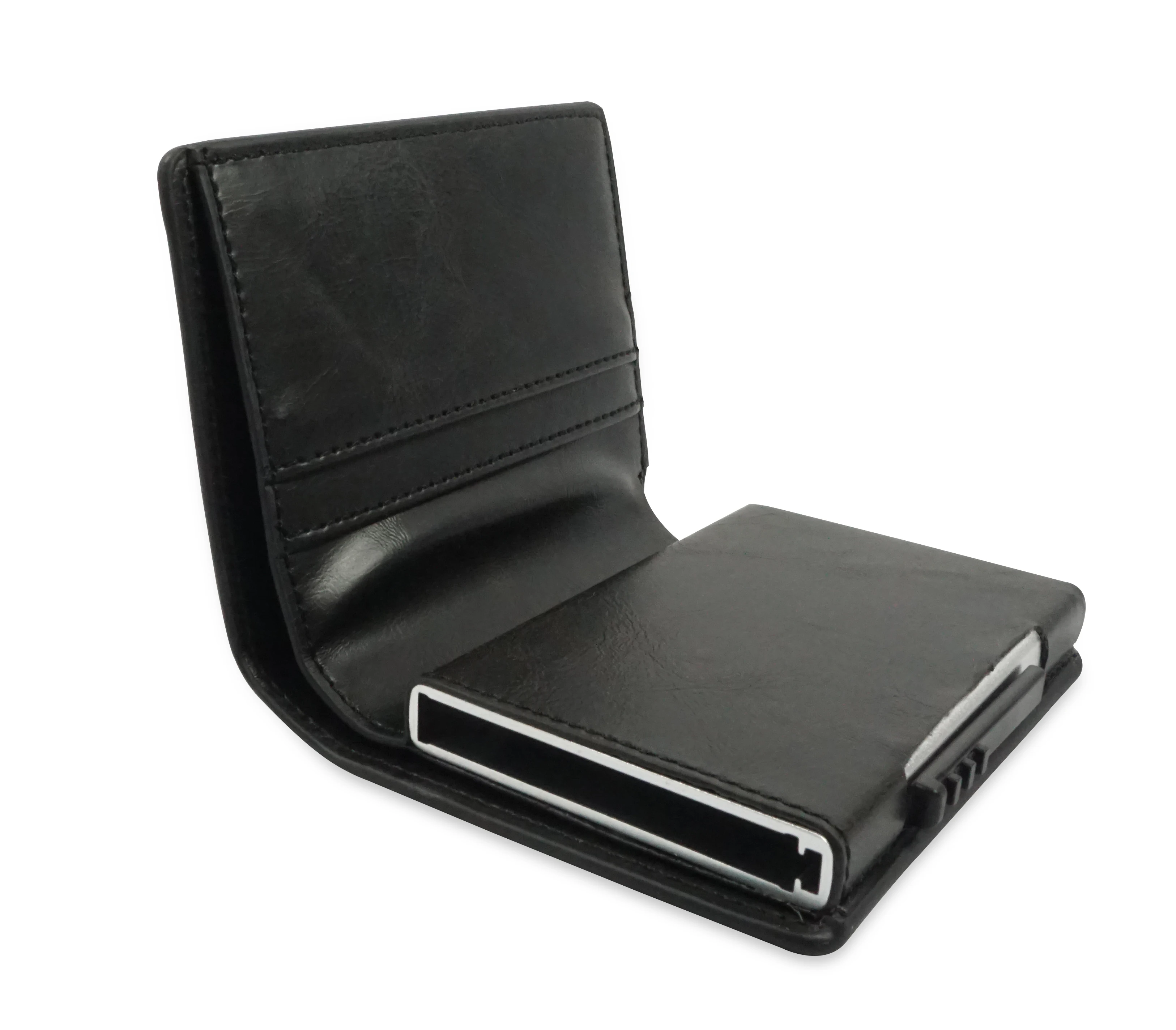 RFID Blocking mens Leather Wallet Card holder with aluminum card case