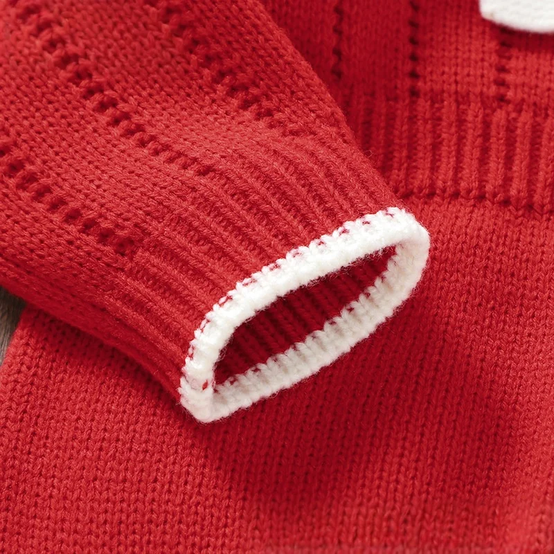 Baby Knit Romper Red 2024 Baby Girls Knitwear with Bow Unisex Outfit Clothes Infant Crochet Jumpsuit Newborn Knitted Clothing