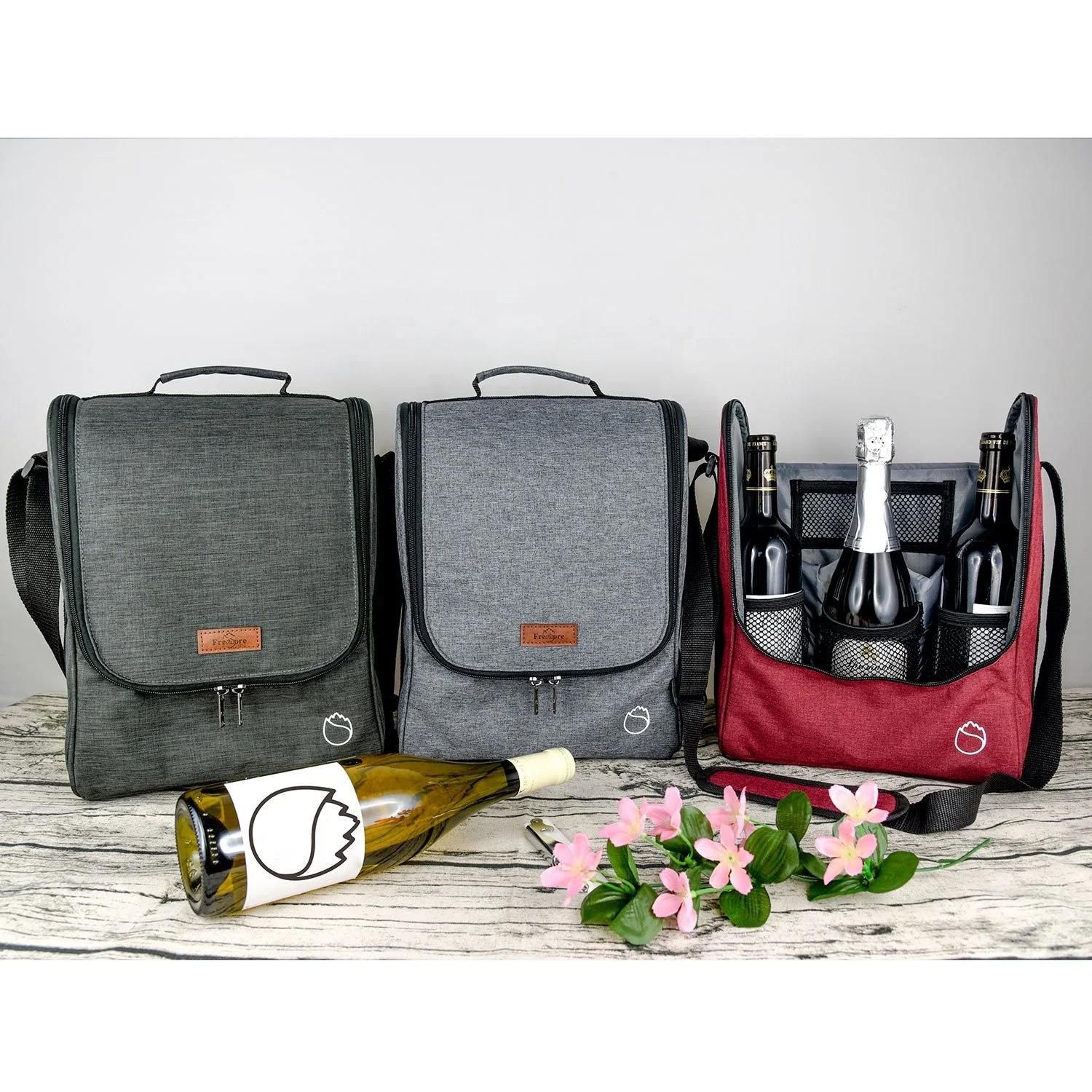 Portable Wine Cooler Bag Insulated Wine Carrier Tote Bag Easy to Store 3 Bottles Red Wine Or One Bottle and two glasses
