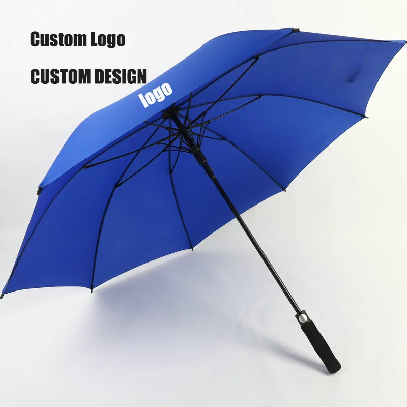 Promotion Golf Umbrella Custom Logo Luxury Straight Plastic Polyester Windproof Rain Umbrella