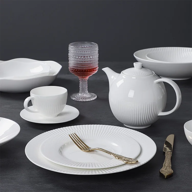 Guangzhou Tableware White Porcelain Hotel Dishes Dinner Sets Dinnerware Set Bone China Plates Flat Ceramic