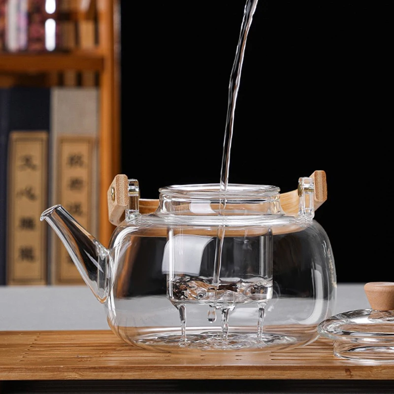 Hbrtctherosilicate Glass Teapot with Bamboo Handle and Beam Clear Heat-Resistant Boiling Kettle Tea Pots & Kettles