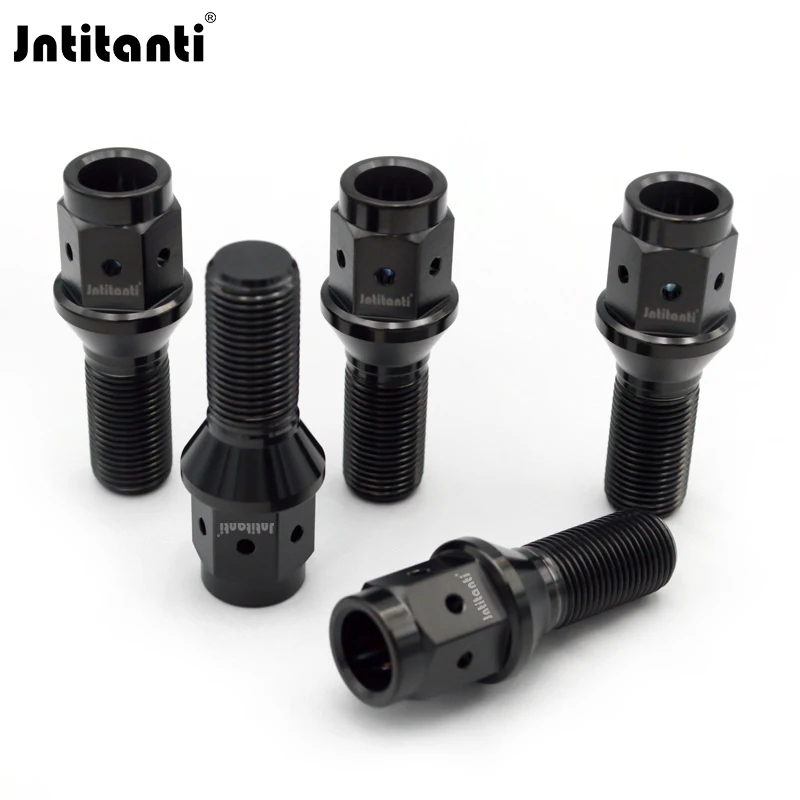 Black Color Extended Drilled 17mm Hex 60 Degree Cone Seat Gr.5 Titanium Wheel Bolt M14x1.5x28mm