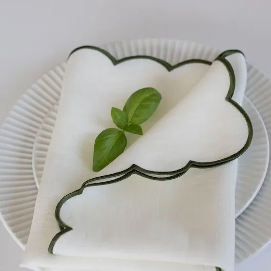Scalloped Embroidery Cloth Napkins Table Decor Spring and Summer Cotton linen placemat set for wedding party