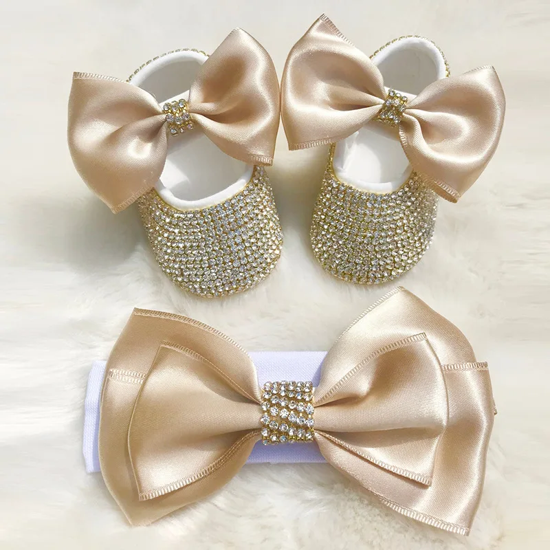 White Pearls Bling Rhinestone  Dollbling Handmade Baby Crib Shoes Christening Outfit Wedding Sparkle Organza Baptism 0-18m Shoes