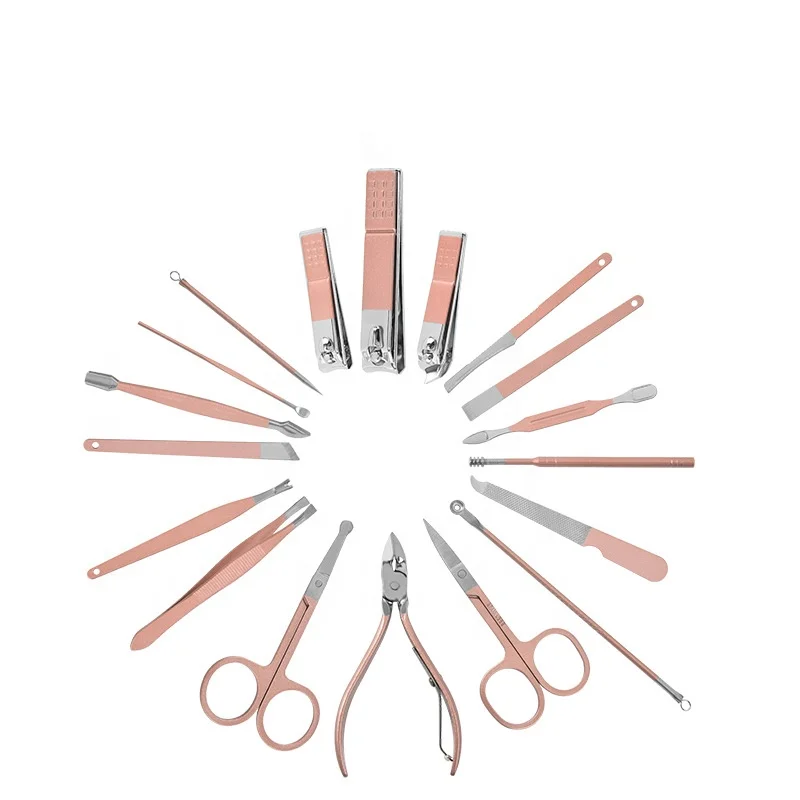 Professional Nail Clippers Rose gold manicure set stainless steel pedicure care tools Women Grooming Kit