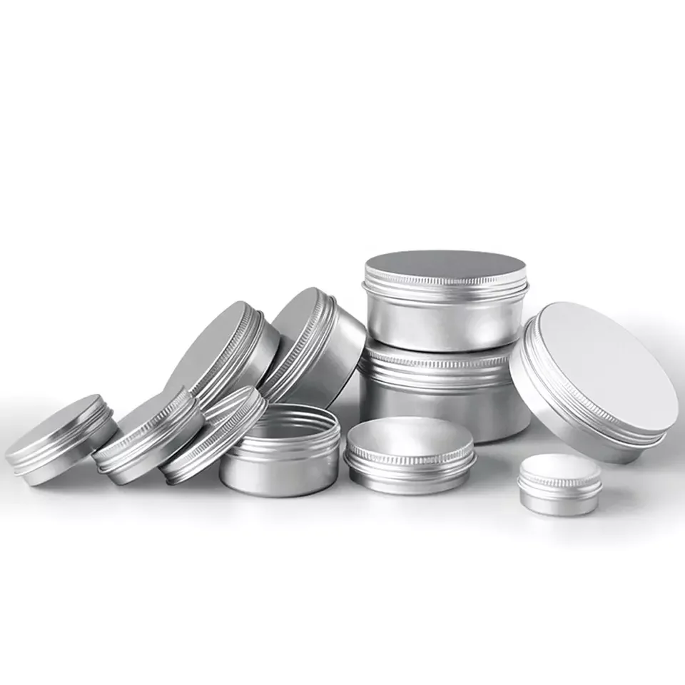 Aluminum Jar with Screw Cap 20-1000ml Round Silver Cosmetic Lid Tin Container Can