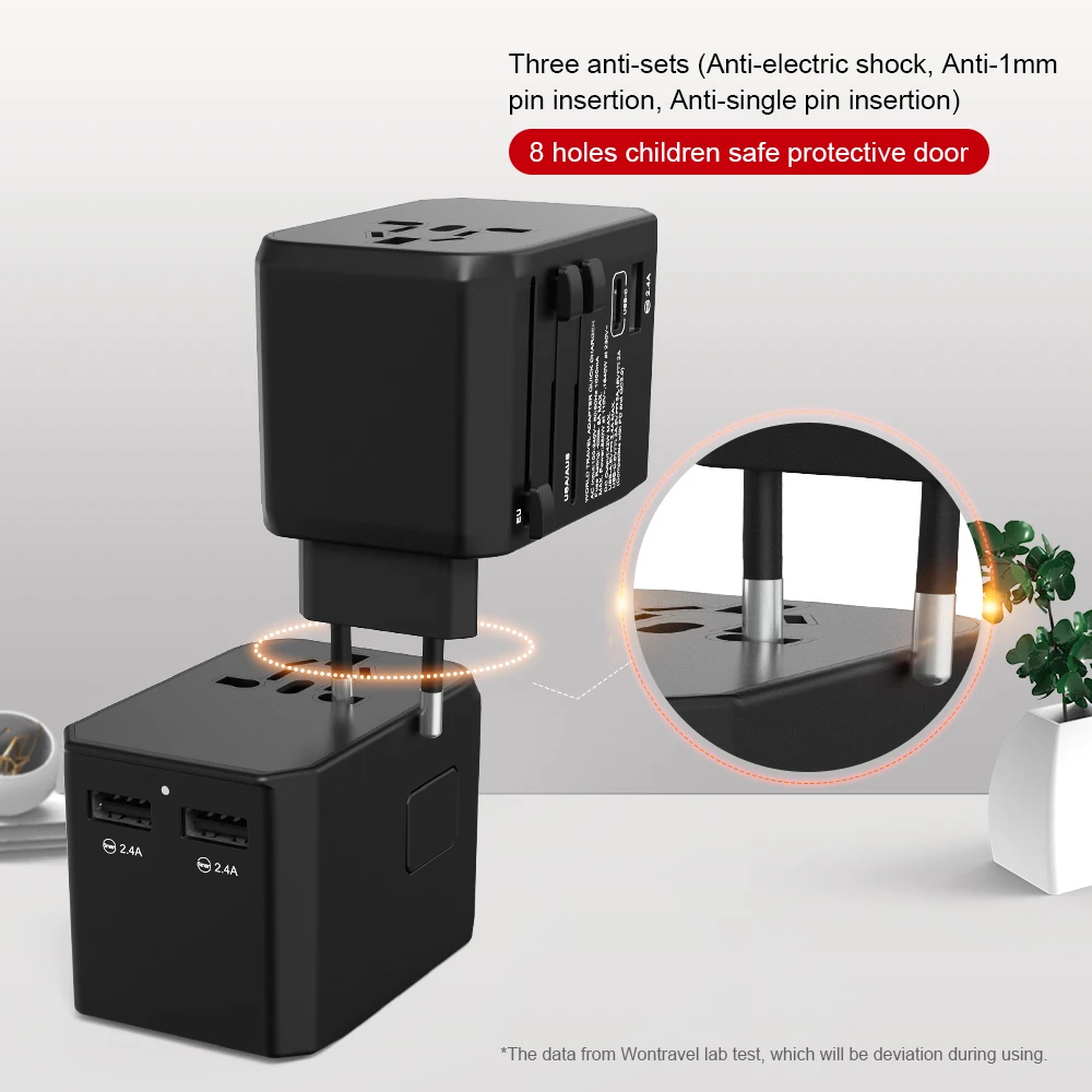 Wontravel самый популярный адаптер для путешествий 3USB Тип c 45 Вт быстрое зарядное