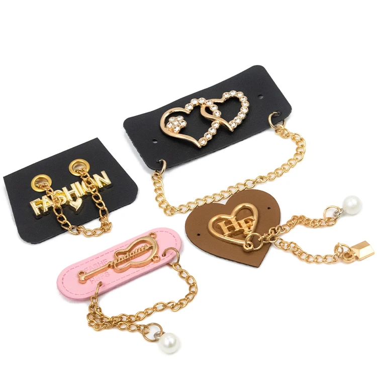 Custom logo clothes leather tag logo bag handbags metal 3d embossed handbag leather labels for handbags with chain