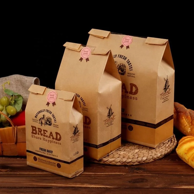 Factory Manufacturer Bakery Food Printed Brown Kraft Bread Packaging Paper Bags With Plastic Window