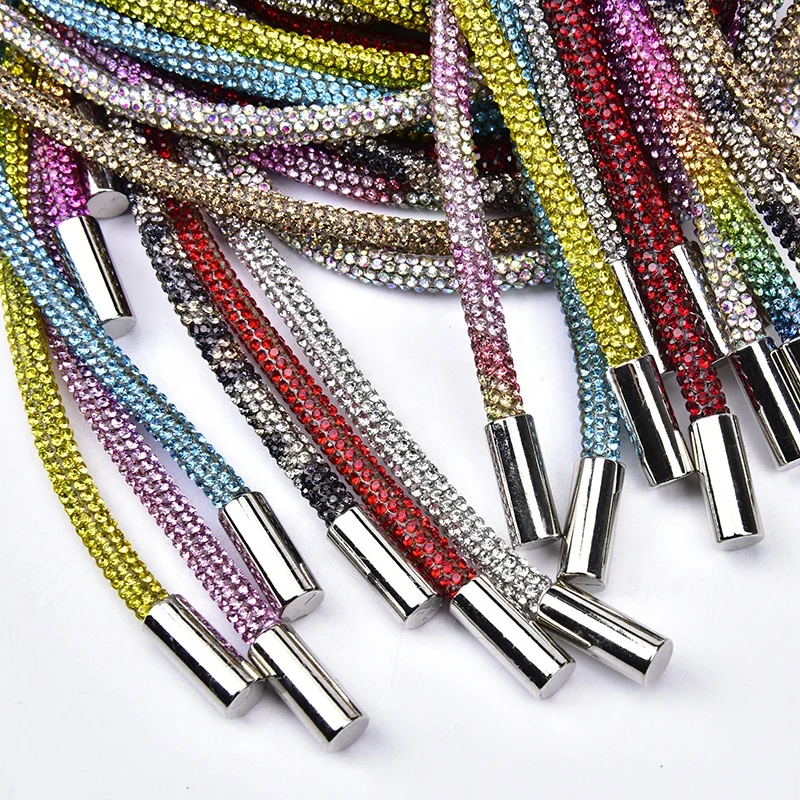 Crystal Rhinestone Rope Trim Hoodies Sports Pants Drawstring Strap Cord with Metal End for Dress Belt Garment Accessories