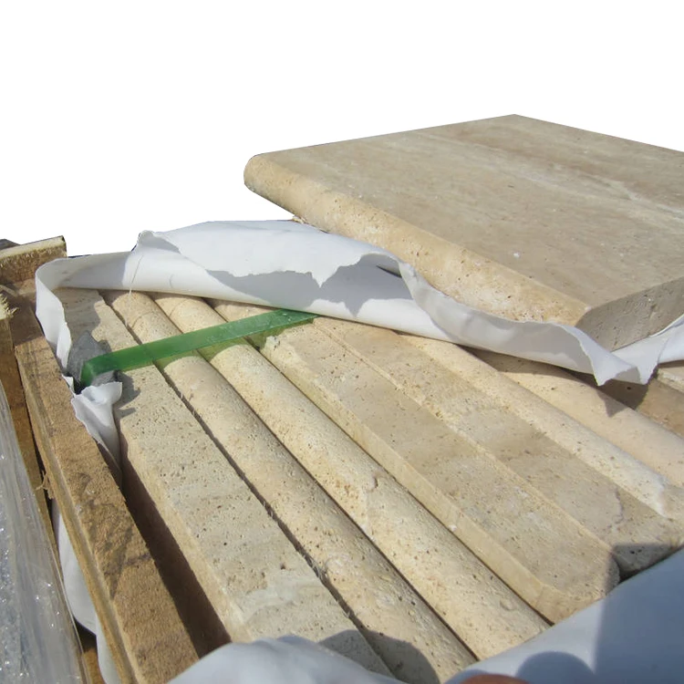 Нескользящая матовая каменная внешняя напольная плитка из натурального травертина для бассейна скульптурная кромка