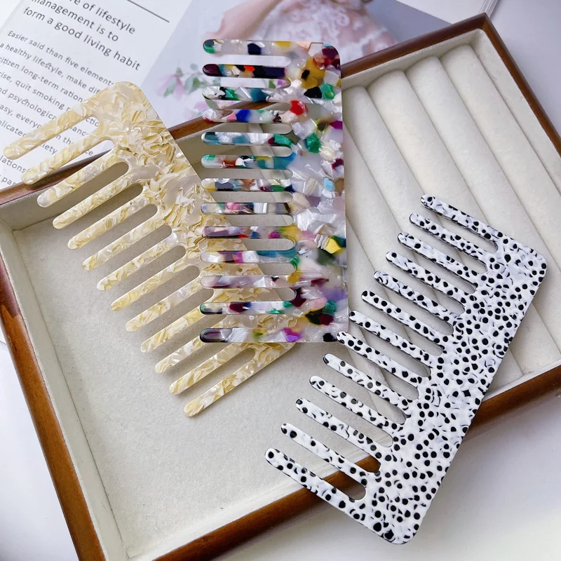 Wholesale Acetate Wide Tooth Hair Detangler Comb Colorful Eco-Friendly Hair Comb Accessories For Wet And Dry
