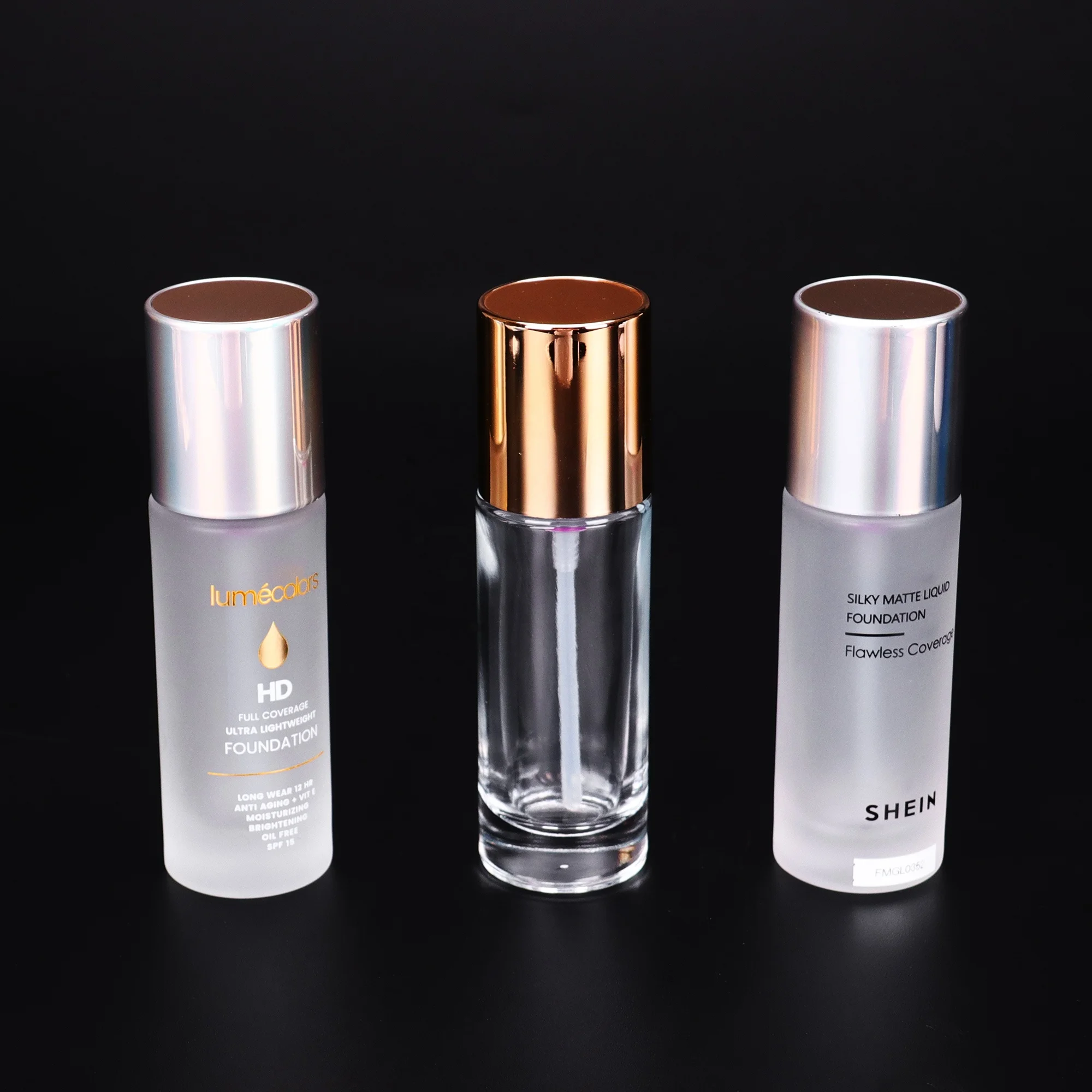 
30ml Luxury Empty Round Frosted Cosmetic Packaging Glass Spray Lotion Bottle For Essential Oil With Hot Stamping 