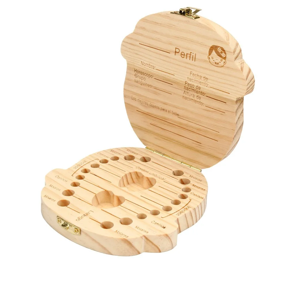 Blonde Hair First Year Sounviner Baby Teeth Box for Milk Teeth Wooden Box