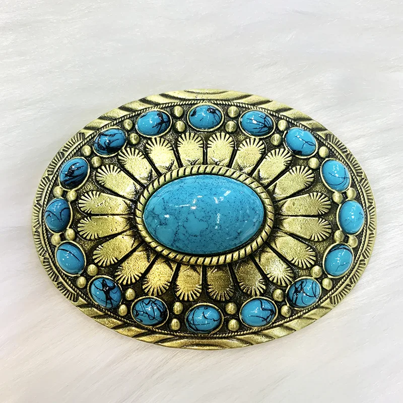 Wholesale Turquoise Belt Buckles 40mm Brass Stainless Steel Zinc Alloy 3dWestern Cowboy Metal Belt Buckles For Woman