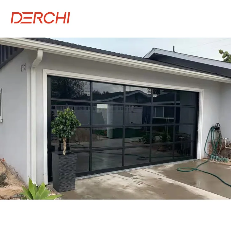 Factory Custom Villa House Modern Design Exterior Door Aluminum Garage Door Waterproof Frameless Glass Garage Door