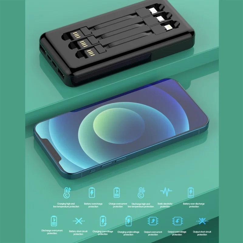 
New self wired portable power bank self wired mobile power 10000 Ma gift logo customization 