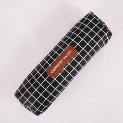 Simple Creative Octagonal Large Pencil Case Plaid Canvas Square Student Stationery Box Advertising Custom Pencil Case