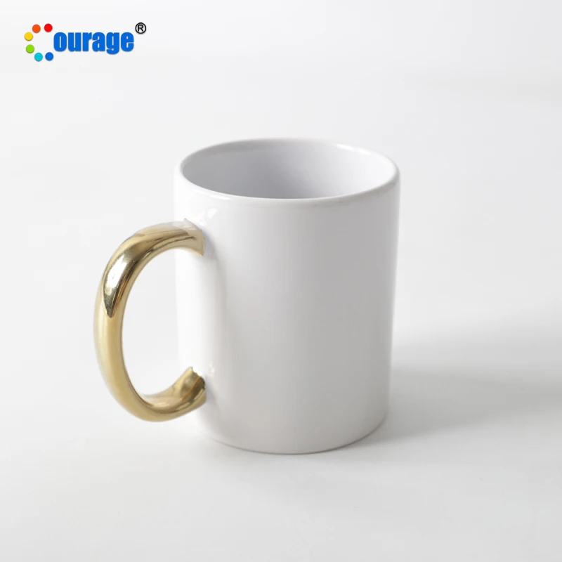 High Purchase Rate 11oz Sublimation Gold Handle Ceramic Coffee Mug Supplier M-33