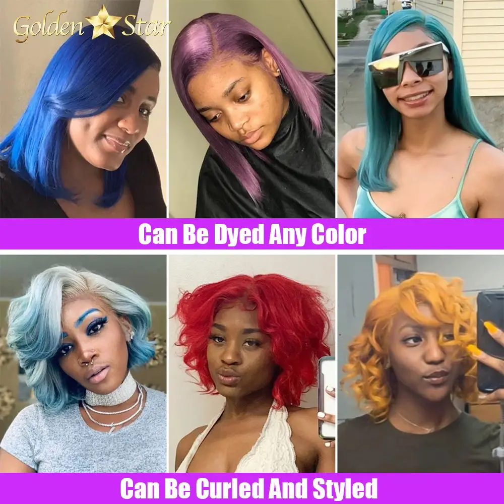 Wholesale Pink Orange Blue Red Grey 613 Blond Color Bob Wig, Brazilian Virgin Human Hair Color Lace Frontal Bob Wig