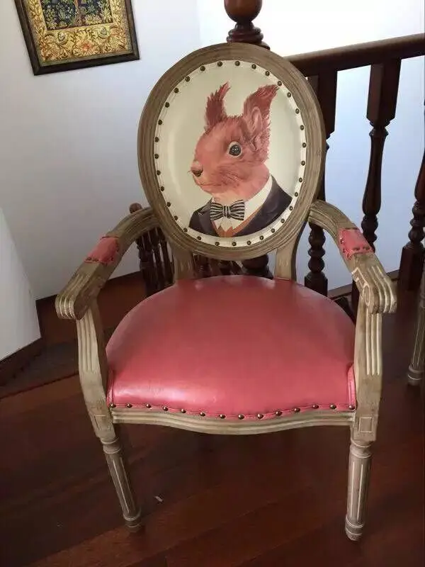 
2021 Retro Louis Leather Dining Chair Oval Back Oak Wood Kitchen Vintage Luxury Brown Faux Pu Leather Dining Chair 