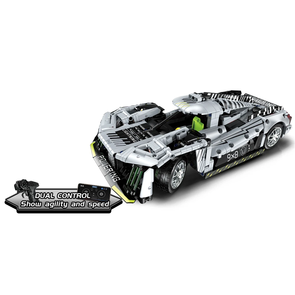 Programmable Steam Hypercar Racing Sport Car Remote Control Racing Block Running Bricks Car RC Building Bricks Toy Car