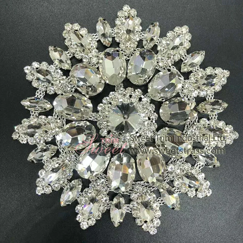 Big Crystal Brooch Sewing Stones Applique Sew On clear Glass Rhinestone Flowers For Dress Shoes Jewelry Crafts