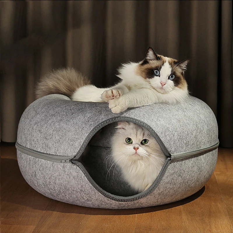 Cat Hole Tunnel Nest Bed Detachable Felt material washable Funny Cat Donut Tube Toy  Double-layer composite structure cat bed
