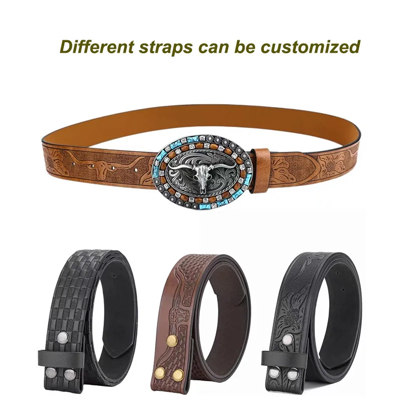 Factory Custom Belt Buckles Punk Style Youth Vintage Trend Embossed Plate Buckle PU Leather Belt Western Cowboy Belt for Men
