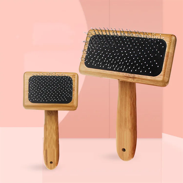 Dog Grooming Professional Brush Comb Safe Wood Pet Comb Stainless Steel Rounded Teeth Pin Prevents Knots Mats
