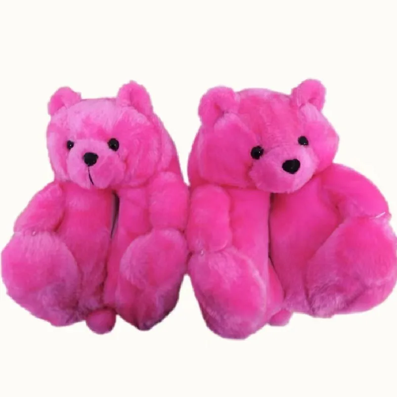 Teddy bear plush slippers cute cartoon couple family warm home cotton shoes winter thickened bag heel