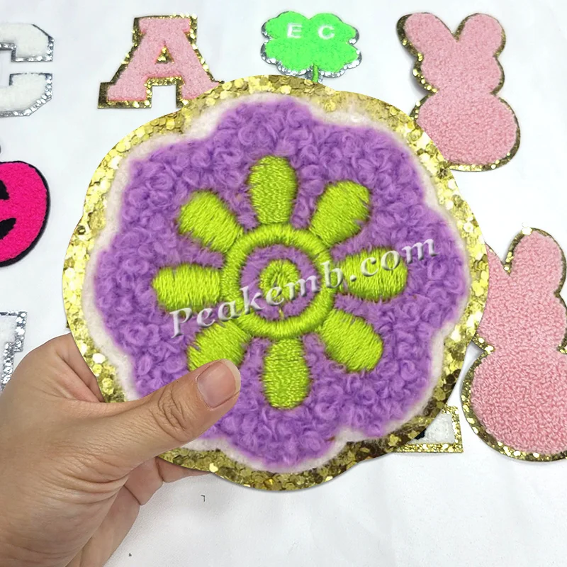 Chenille Star Patch for Bag  Self Adhesive Patch for Jacket Flower Patch for Girls Glitter Chenille Patch for Cosmetic Bag