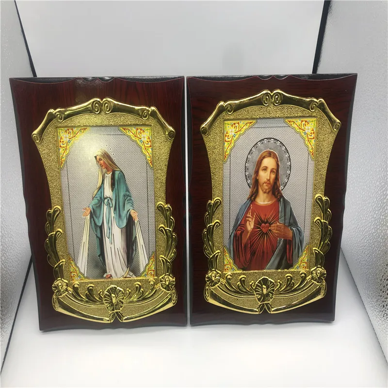 Hot Stamping Religious Ornaments Religious Wood Jesus Decoration Religious Mahogany Wood Frame Home Decoration