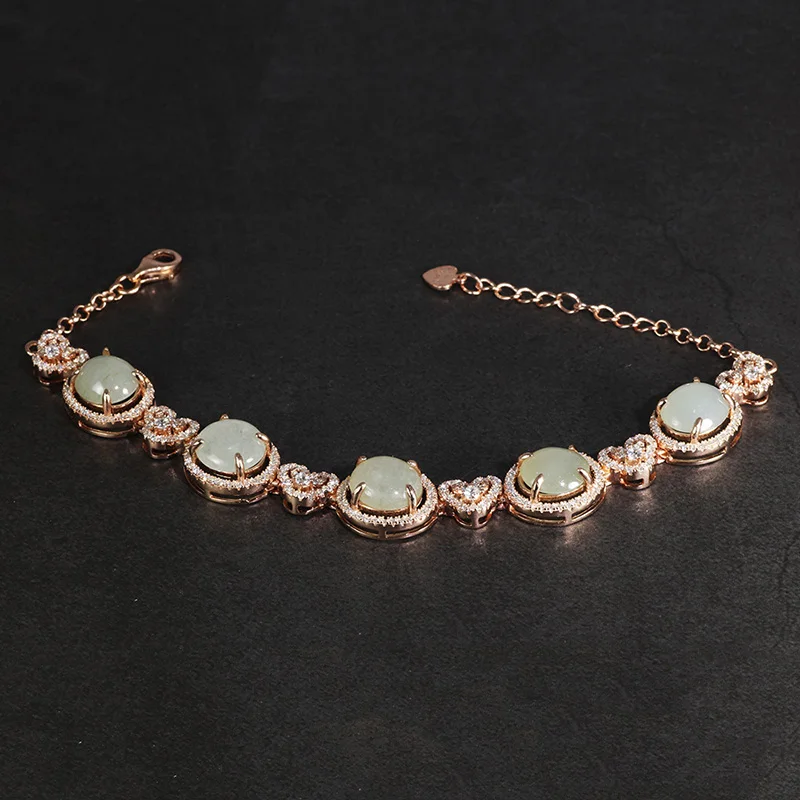 Genuine 925 Sterling Silver Chain Bracelets For Women Natural Stone Jade Minimalist Elegance Fine Jewelry Best Gift Iced Out