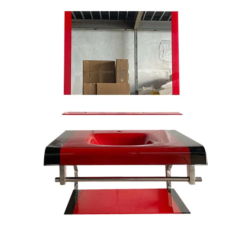 Red Bathroom Furniture Simple Glass Basin With Mirror