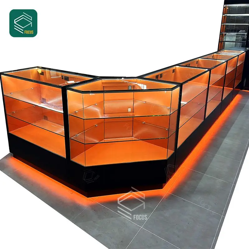 Smoke Shop Counter Display Stand Display Glass Counter White Tobacco Display Case Wood Smoke Shop Cabinet