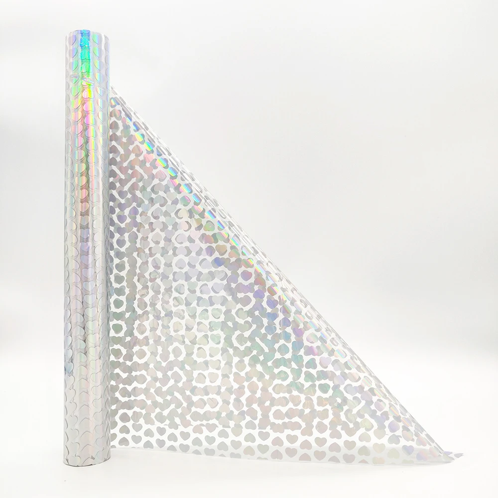 XJC Heart pattern holographic heat transfer foil toner reactive foil hot stamping foil  for t-shirt printing