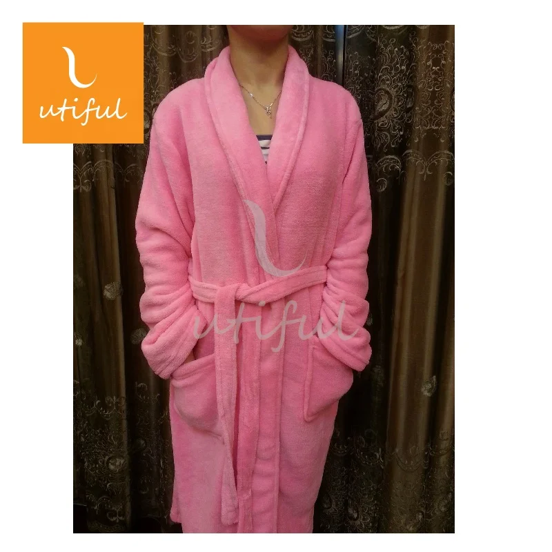 Luxury Warm Solid Flannel Fleece Bathrobe for Women Men