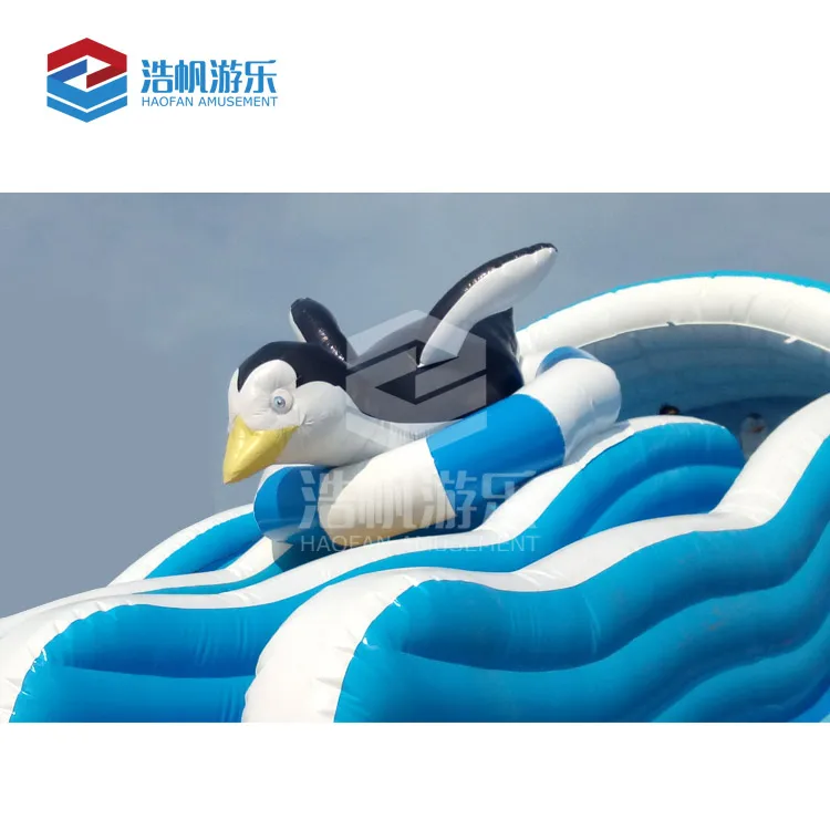Factory Price Ocean World Themed Penguin Inflatable Water Slide Double Lane With Cover Pool For Summer Holiday