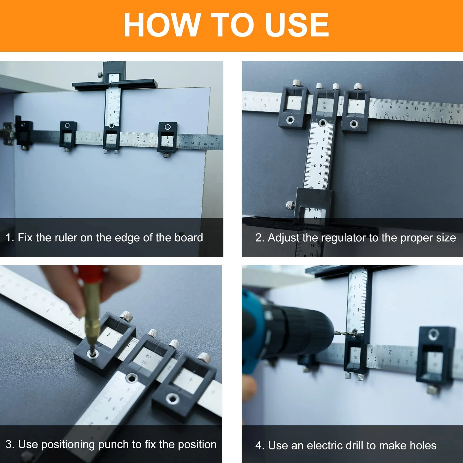 Detachable Hole Punch Locator Jig Tool Drill Guide Sleeve for Drawer Cabinet Hardware Dowel Wood Drilling Hole Punching Ruler