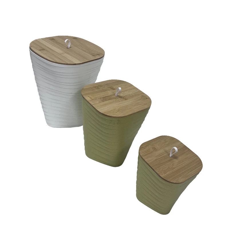 New Style High Appearance Level Bamboo Cover Thai Pattern Top Quality Desktop Trash Can Trash Can Dustbin with Lid
