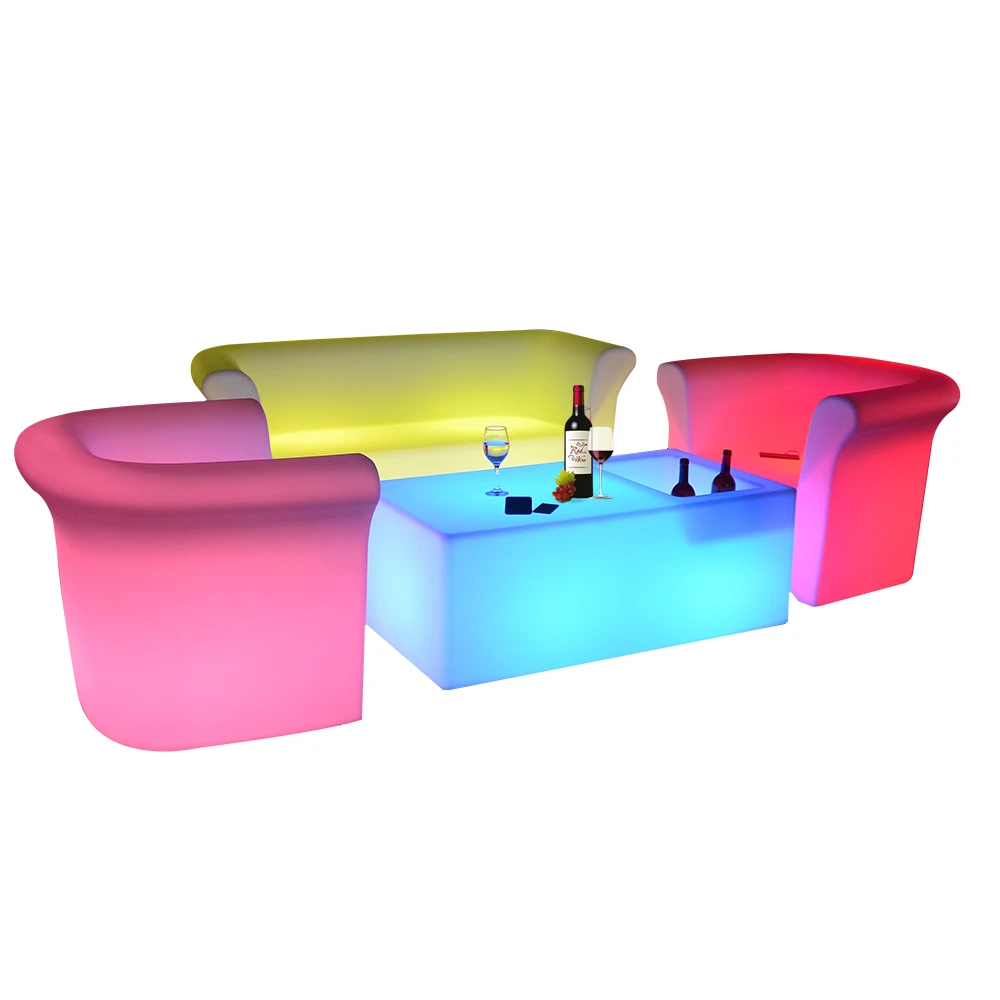 Wholesale light up led cube chair nightclub mobile bar furniture led cocktail table and chair glow party hookah couch lumineuse