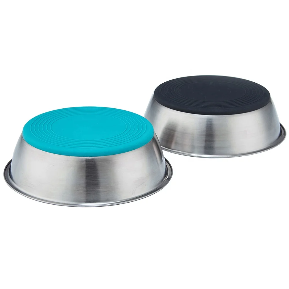 Non Slip Stainless Steel Dog Bowl With Rubber Base Stainless Steel Pet Food Drinking Bowl Dish