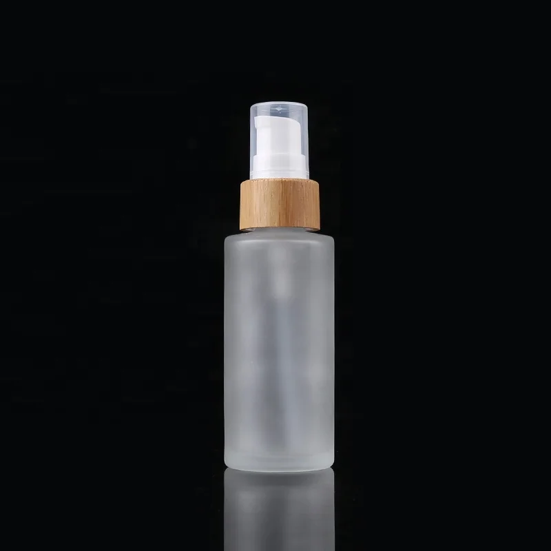 100ml Natural 100% Perfume Frosted Glass Oil Pump Bottle Glass Lotion Pump Bottle Bamboo Spray Bottle For Makeup Packaging