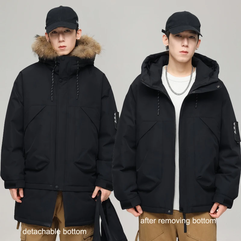OEM Custom Design winter new fashion white duck down jacket detachable fur bottom men puffer jacket